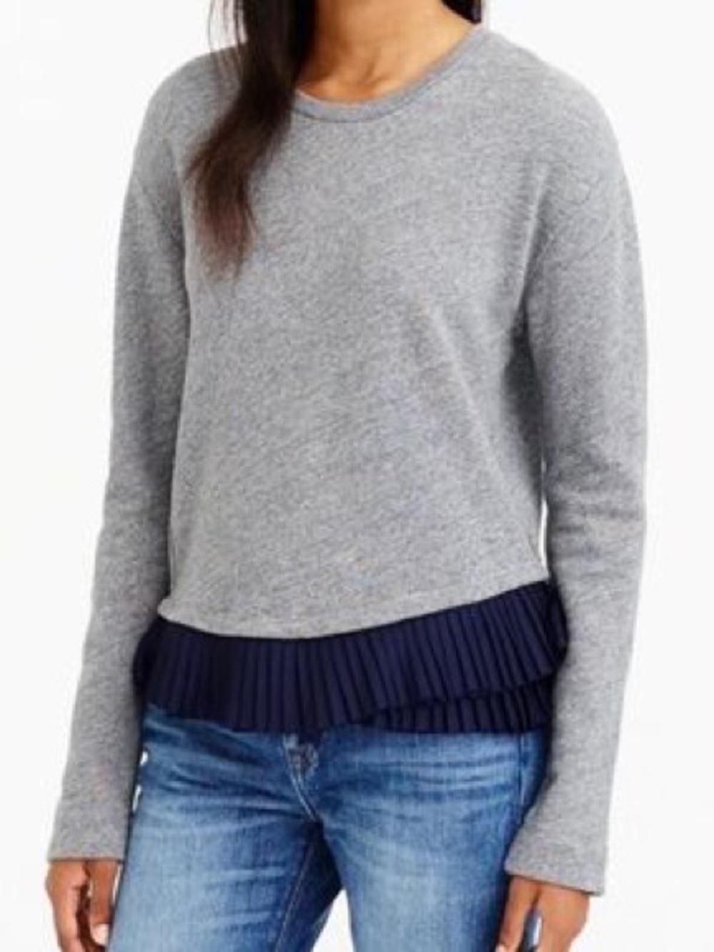 J.Crew Women Gray Sweatshirt L Ruffle Hem Crewneck